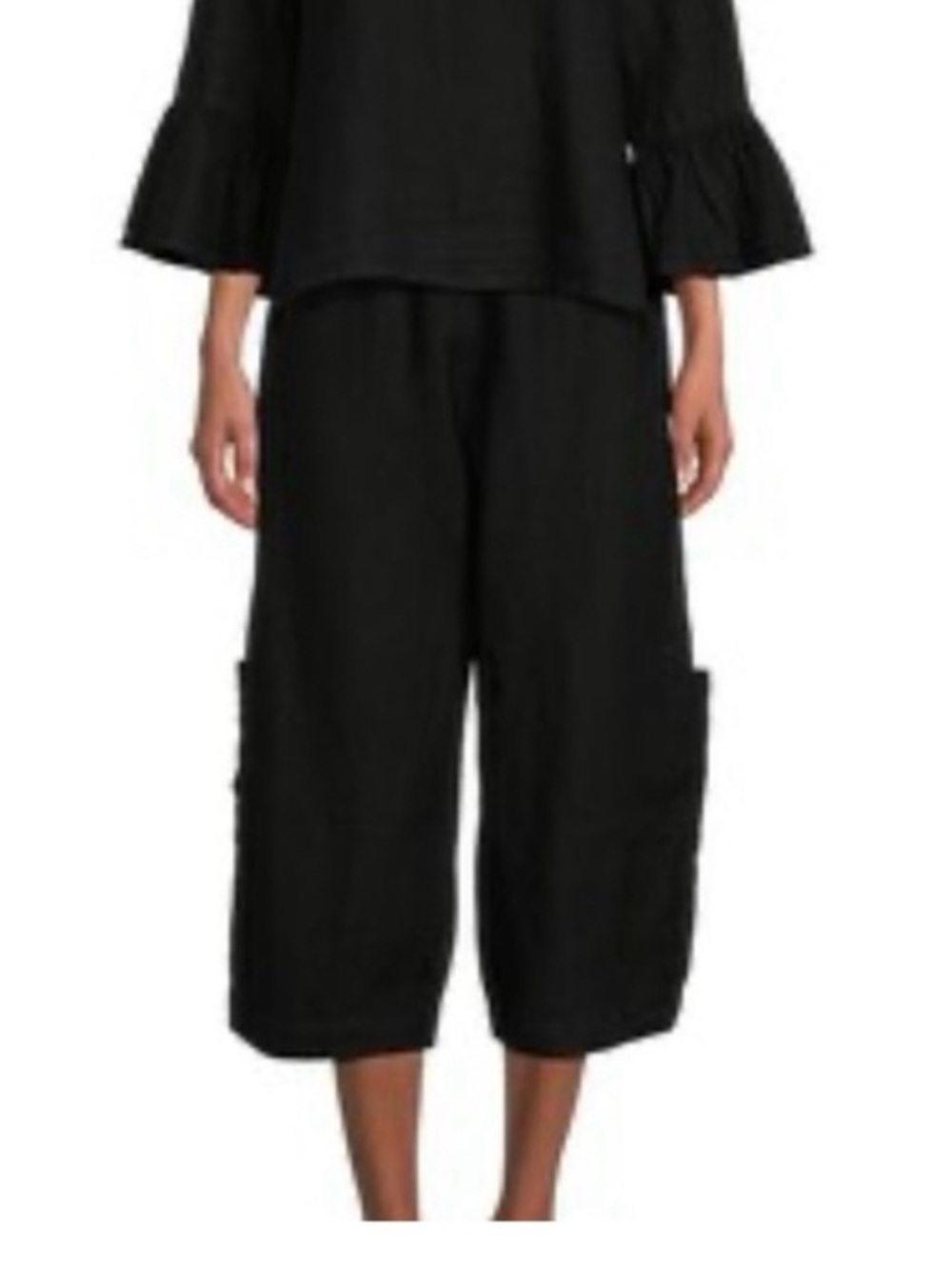 #6)  bryn Walker Linen Black Wide-Leg Cropped Cargo Capris with 4 Pockets